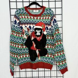 Ugly Christmas Sweater Adult Medium Gorilla‎ Candy Cane Jingle Bells Holiday